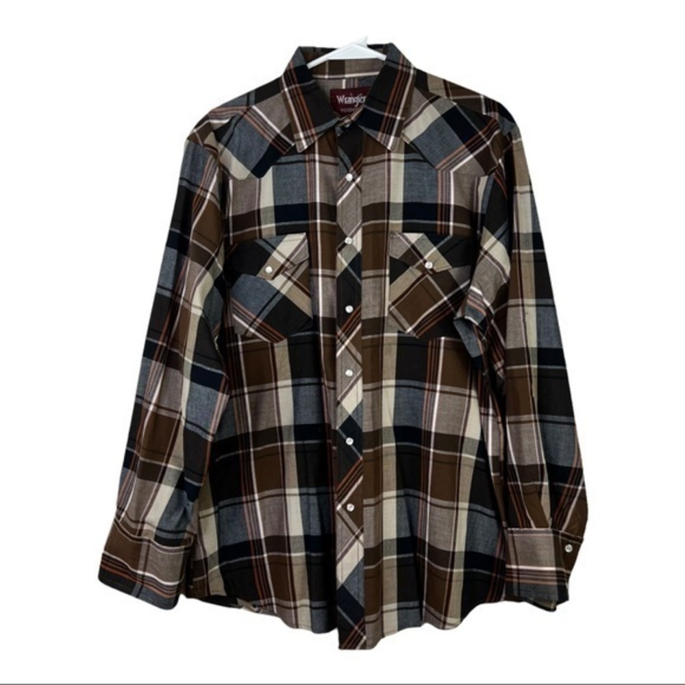 Wrangler Men Shirt Buttons Down Brown Sz L